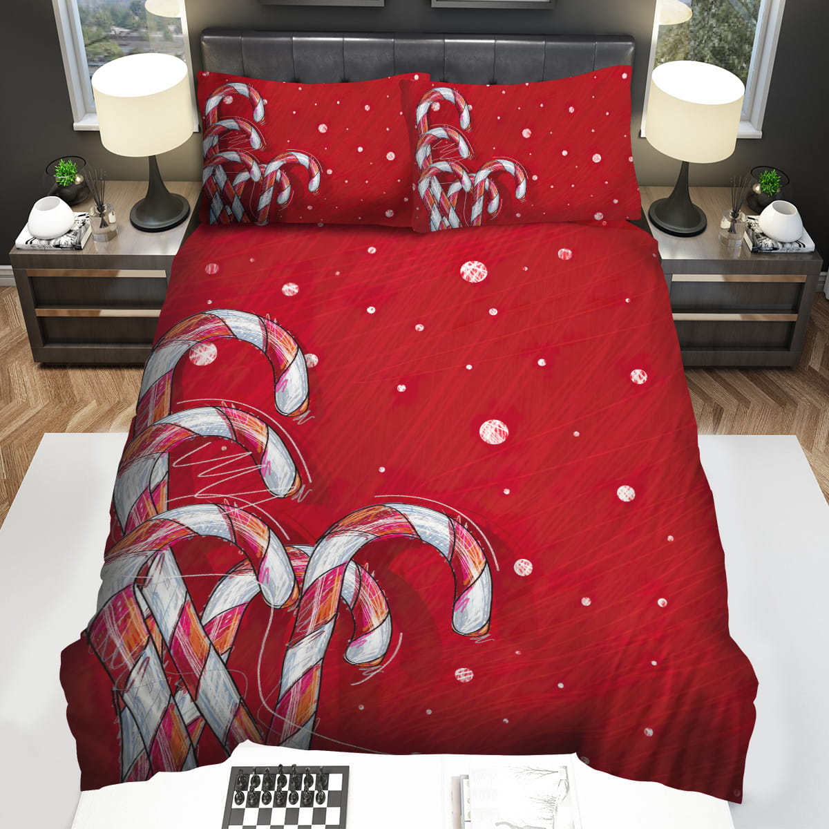 Christmas Art Candy Cane Illustration Decorative Bedding Sets For Fan