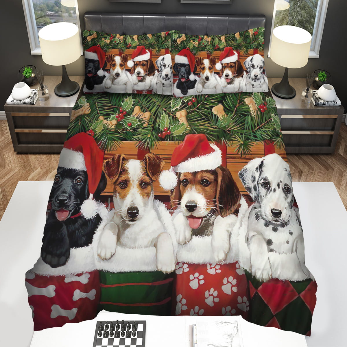Christmas Dogs In Socks Bedding Sets Gift For Christmas Birthday Thanksgiving