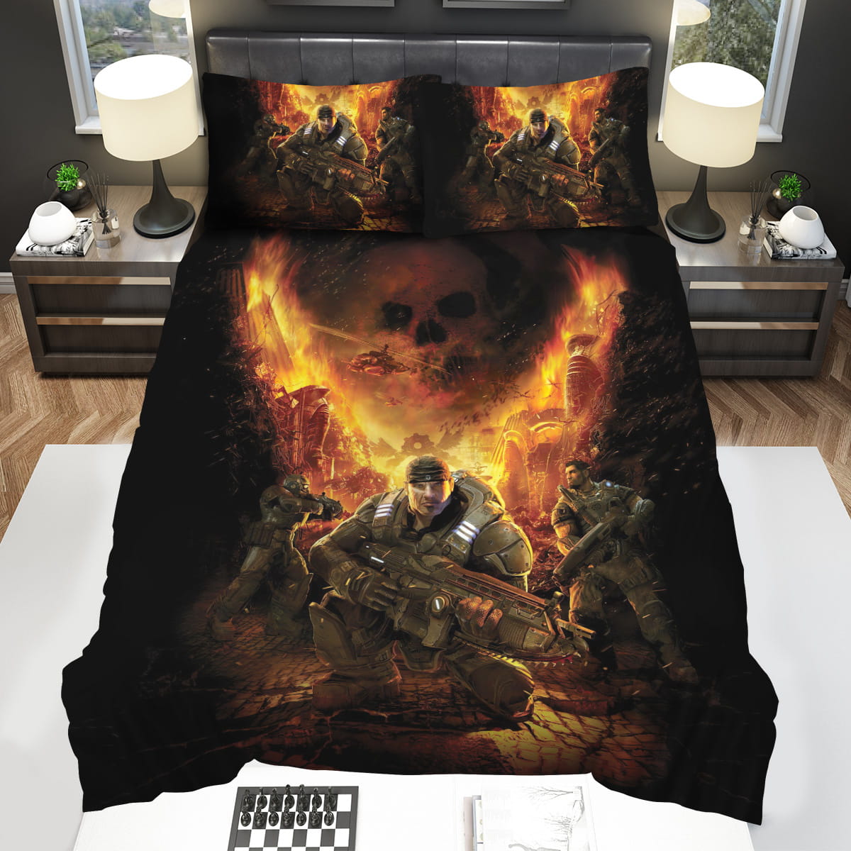 Gears Of War Characters And The Flaming Skull Decorative Bedding Sets For Fan