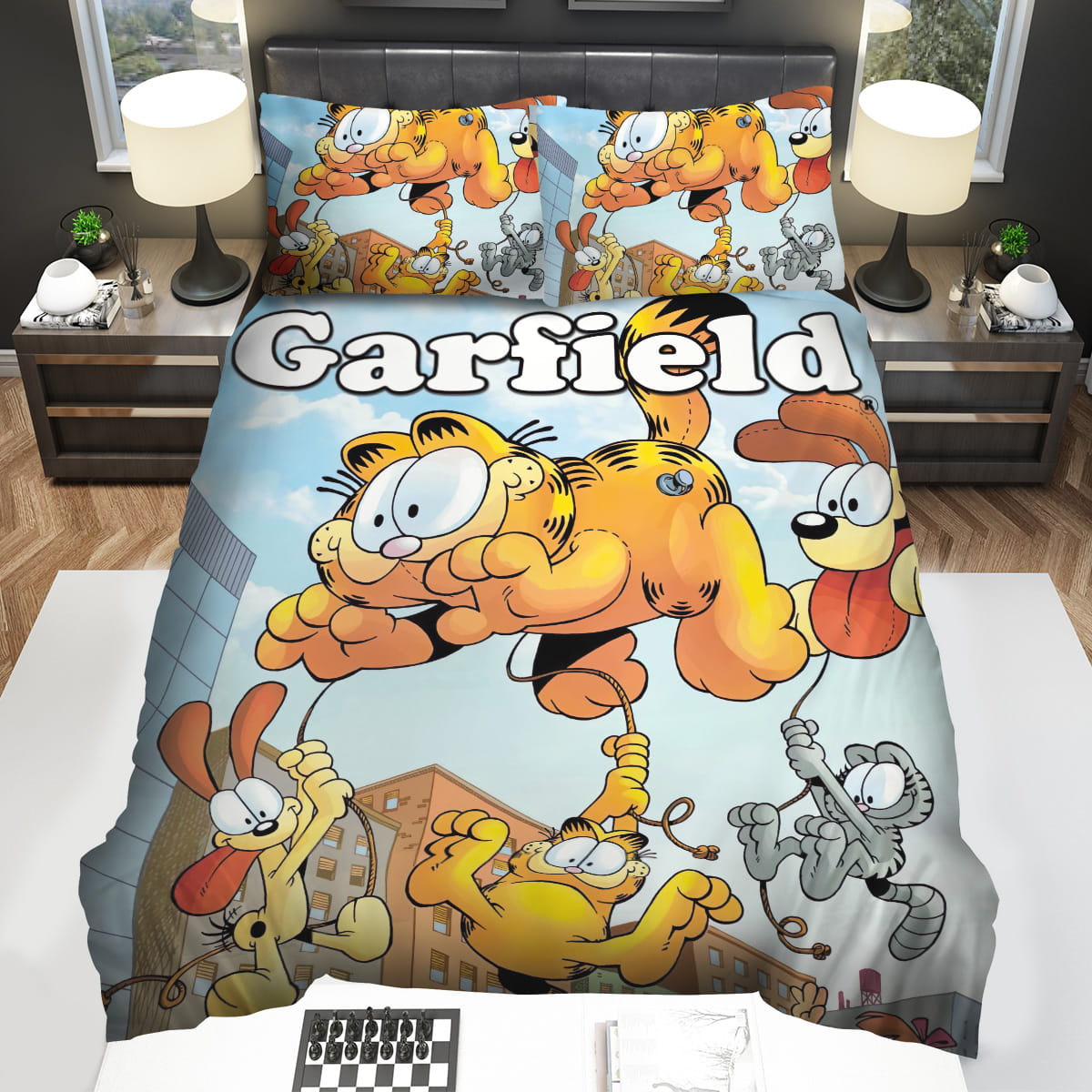 Garfield And His Friends Swinging On Giant Balloons Bedding Sets Duvet Cover Flatsheet Pillowcase