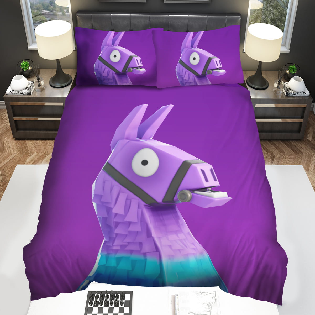 Fortnite Funny Amazed Llama On Purple Decorative Bedding Sets For Fan