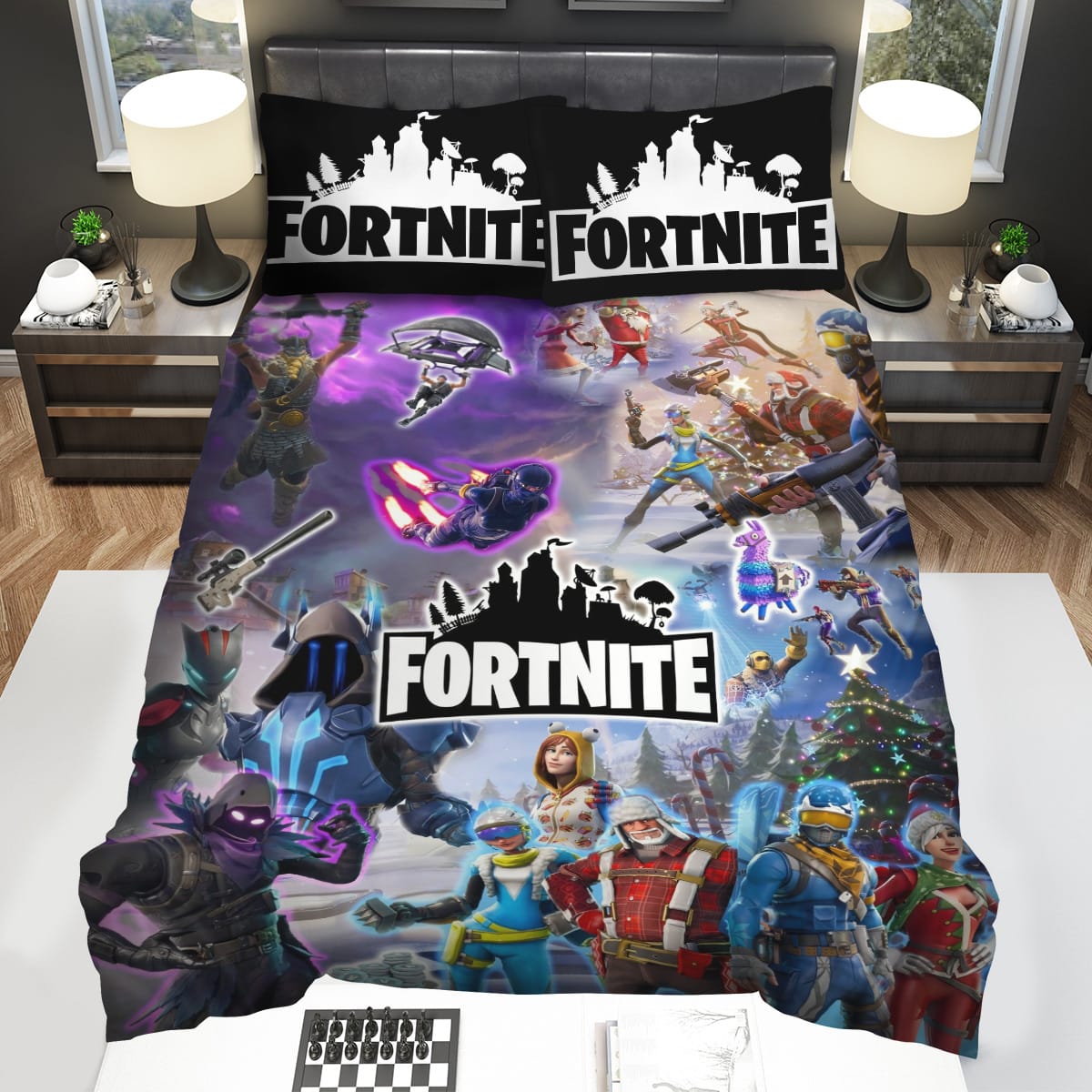 Fortnite Gamer With Logo Decorative Bedding Sets with Duvet Cover Flatsheet Pillowcase