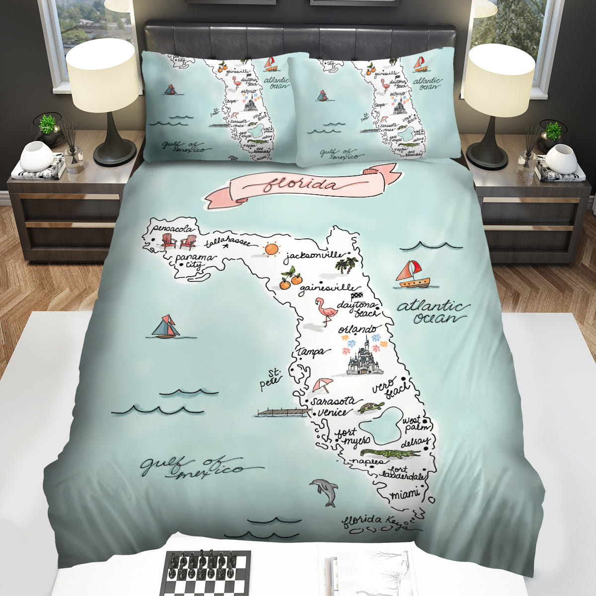 Florida State Map Destination Bedding Sets Gift For Christmas Birthday Thanksgiving