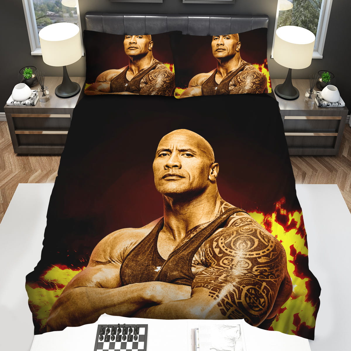 Flaming Dwayne the Rock Johnson Bedding Sets Gift For Christmas Birthday Thanksgiving