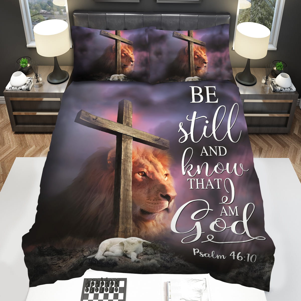 Faith Be Still And Know That I Am God Lion Decorative Bedding Sets For Fan