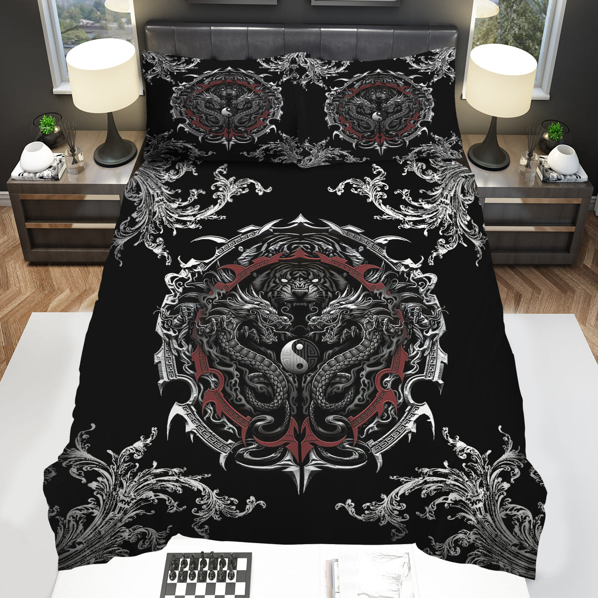 Dragon Tiger Yin And Yang Gothic Art 3d Bedding Sets Gift For Christmas Thanksgiving Halloween