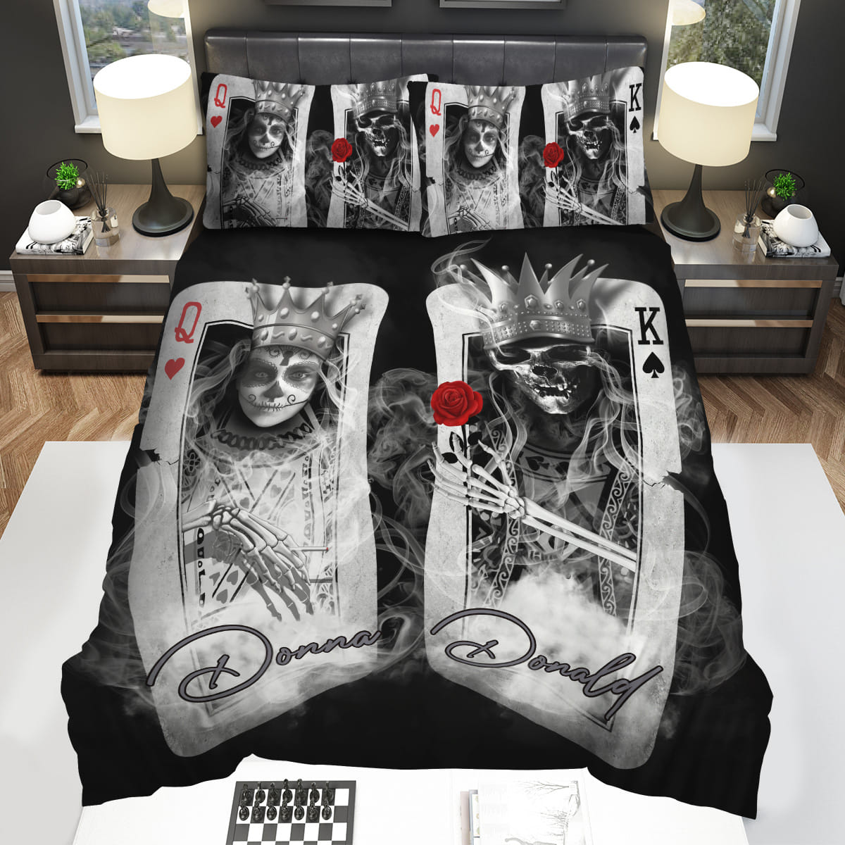 Skull King And Queen Custom Name Decorative Bedding Sets with Duvet Cover Flatsheet Pillowcase