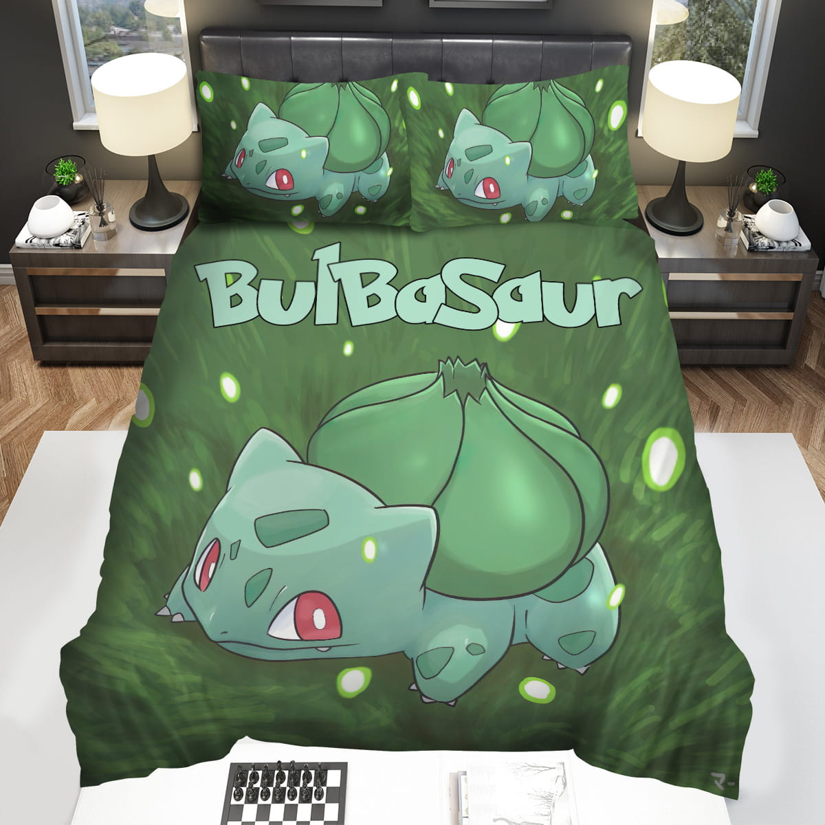 Bulbasaur On Grass Light Beam Bedding Sets Gift For Christmas Birthday Thanksgiving