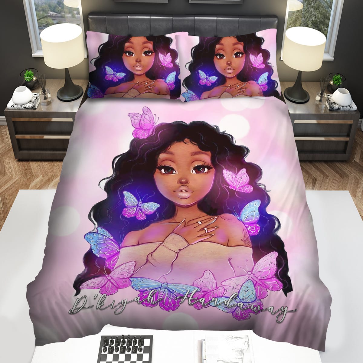 Butterfly Pink Black Girl Personalized Decorative Bedding Sets For Fan