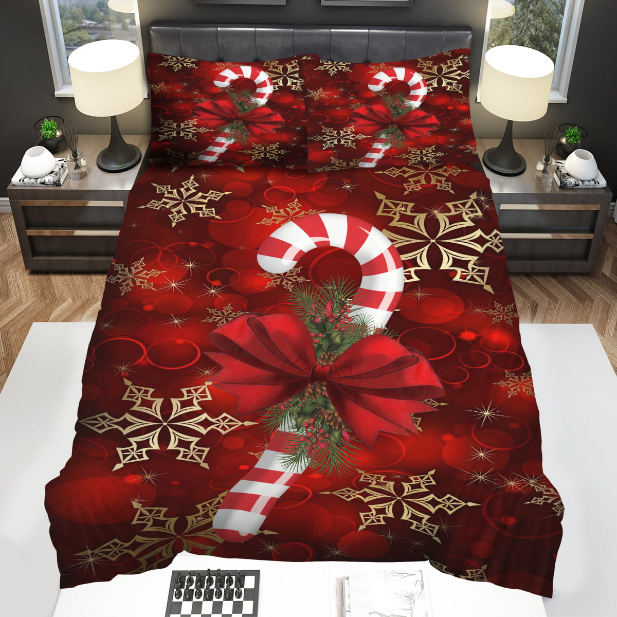 Candy Cane For Christmas Snowflakes Decorative Bedding Sets with Duvet Cover Flatsheet Pillowcase