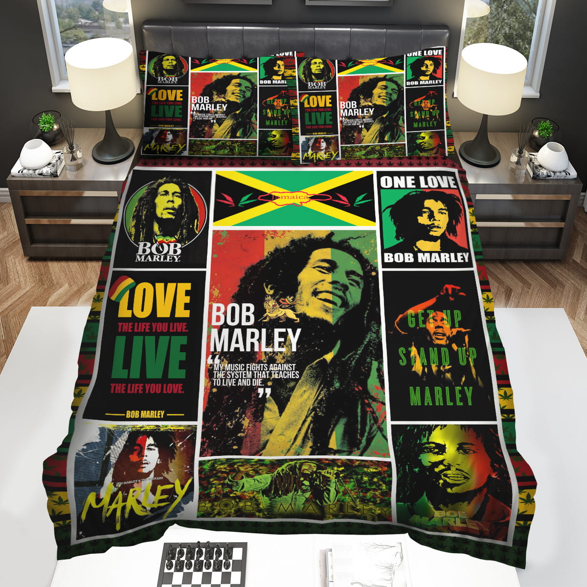 Bob Marley Flag Of Jamaica Quotes Bedding Sets Gift For Christmas Thanksgiving Halloween