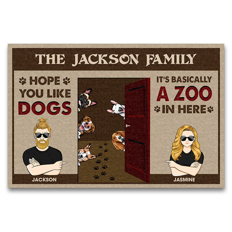 It'S Basically A Zoo In Here Couple Husband Wife Dog Lovers Gift Custom Doormat