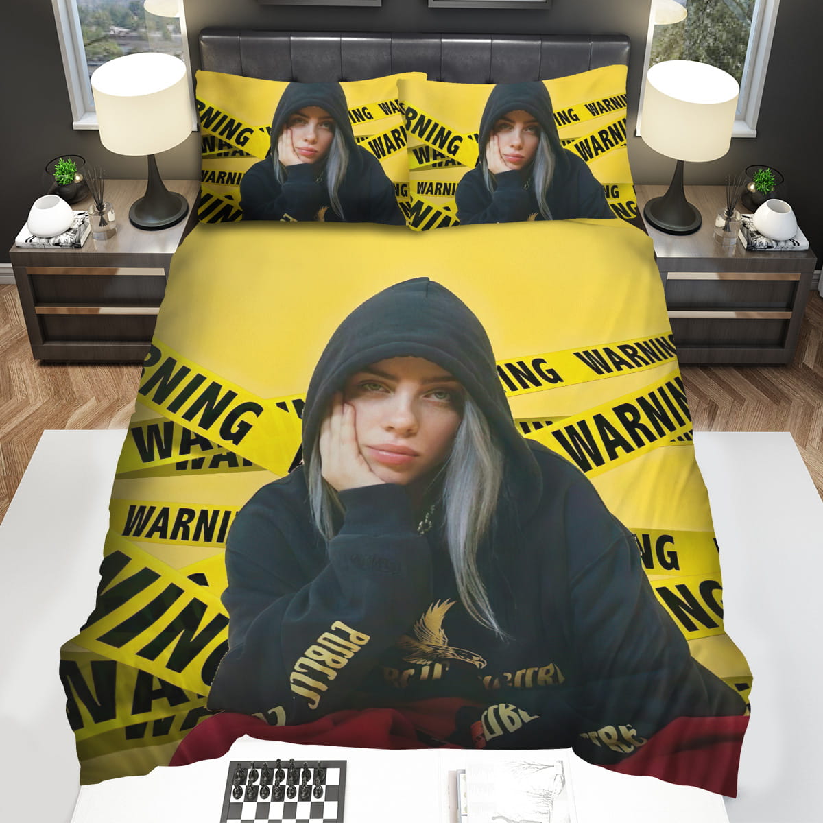 Billie Eilish In Warning Lines Background Photograph Bedding Sets Duvet Cover Flatsheet Pillowcase