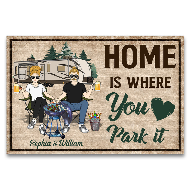 Home Is Where You Park It Gift For Camping Couples Custom Doormat