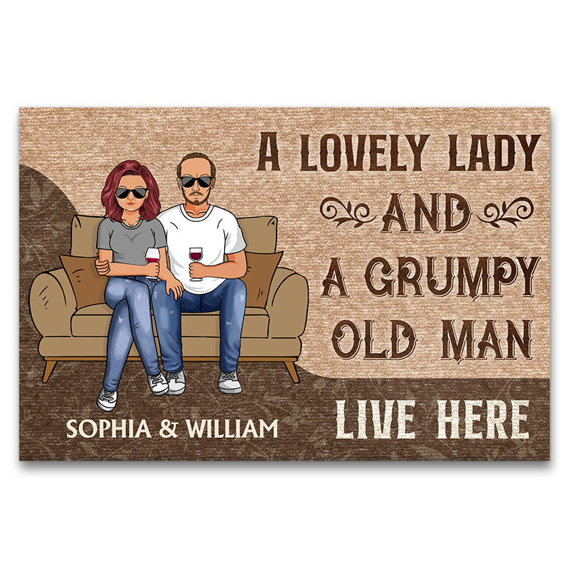 Husband And Wife A Lovely Lady And A Grumpy Old Man Live Here Gift For Couples Custom Doormat