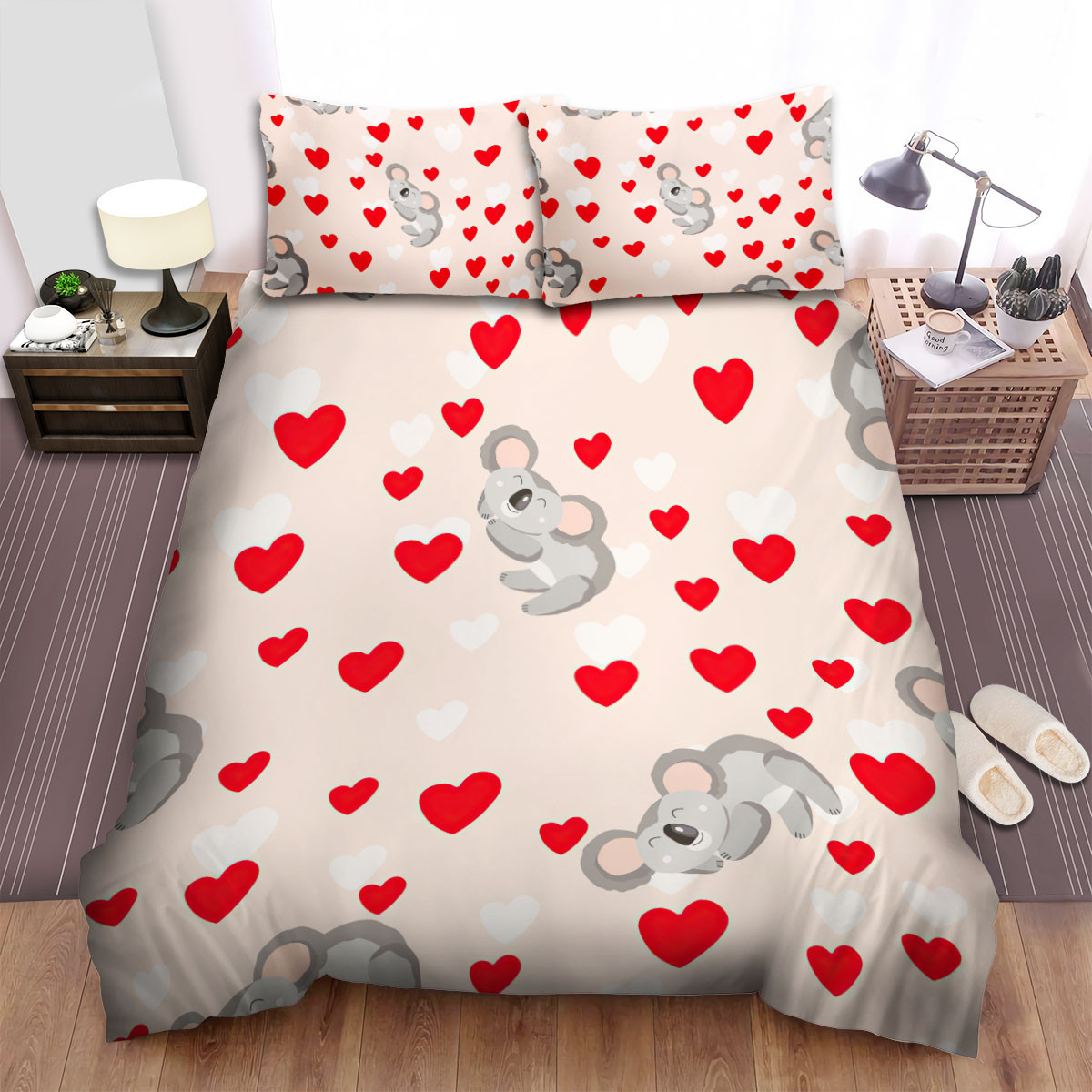 The Koala And Hearts Bedding Sets Flat Sheet Duvet Cover And Pillowcases