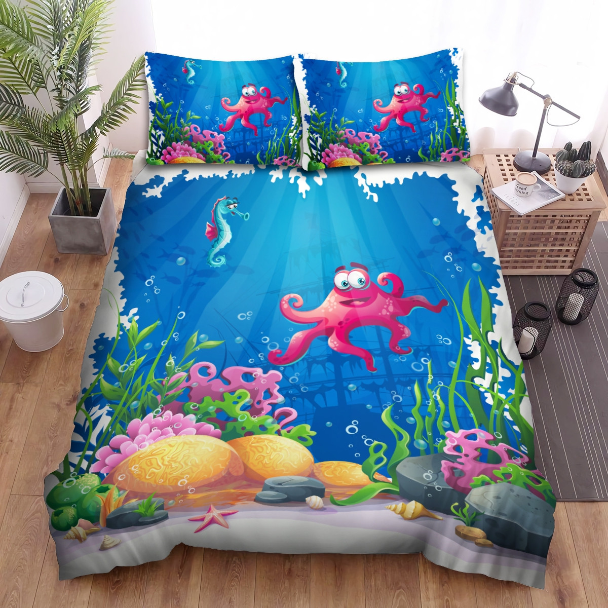 The Octopus And A Seahorse Bedding Sets Flat Sheet Duvet Cover And Pillowcases