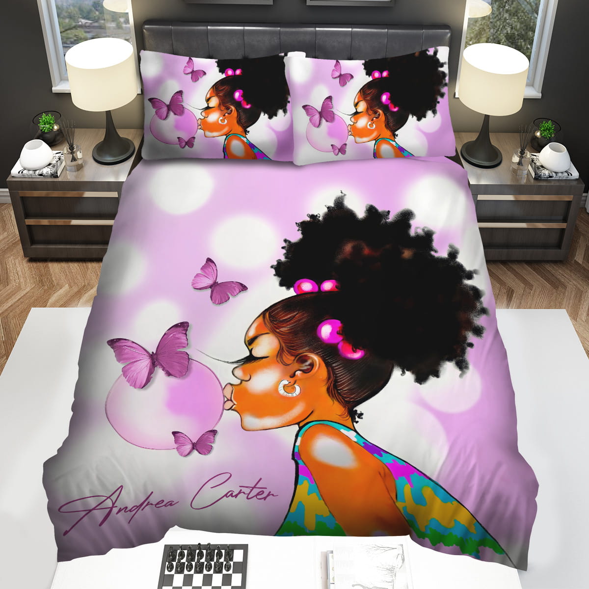 Black Little Girl Custom Name Bedding Sets Gift For Christmas Thanksgiving Halloween