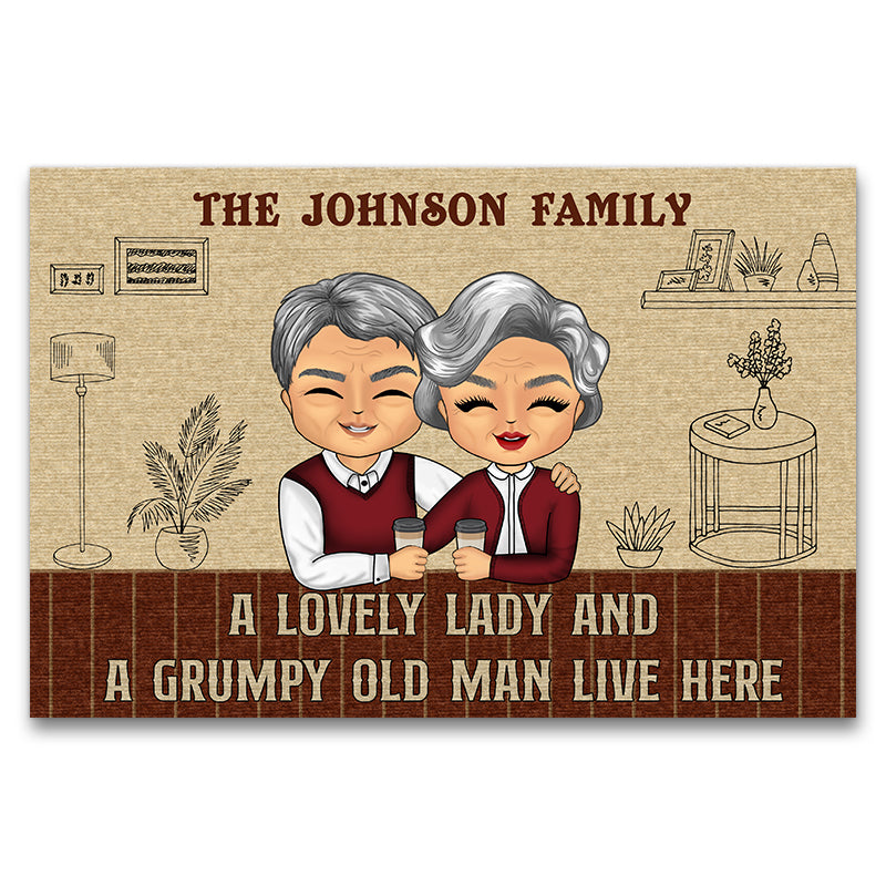 Old Couple Chibi Grumpy Old Man And His Lady Custom Doormat
