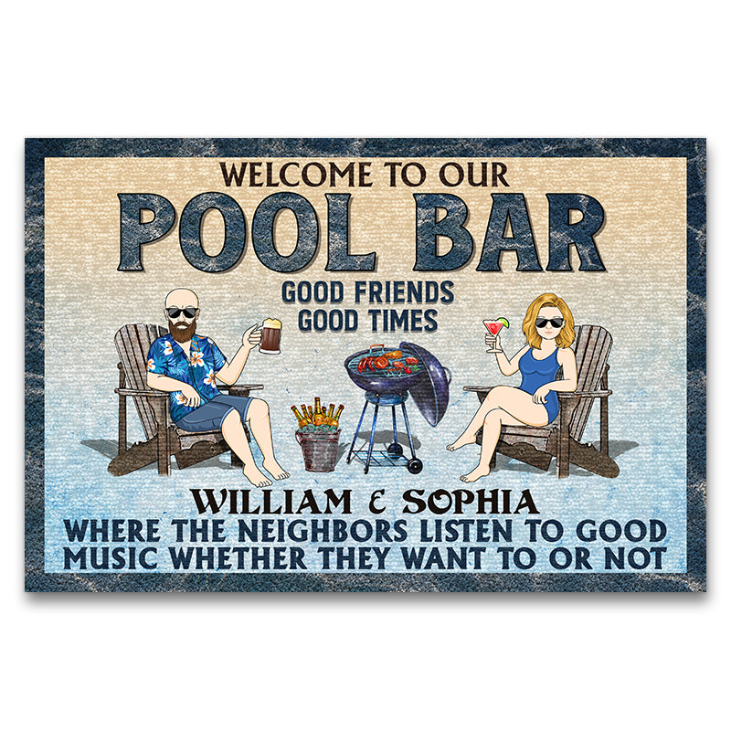 Poolside Grilling Listen To The Good Music Couple Husband Wife Custom Doormat