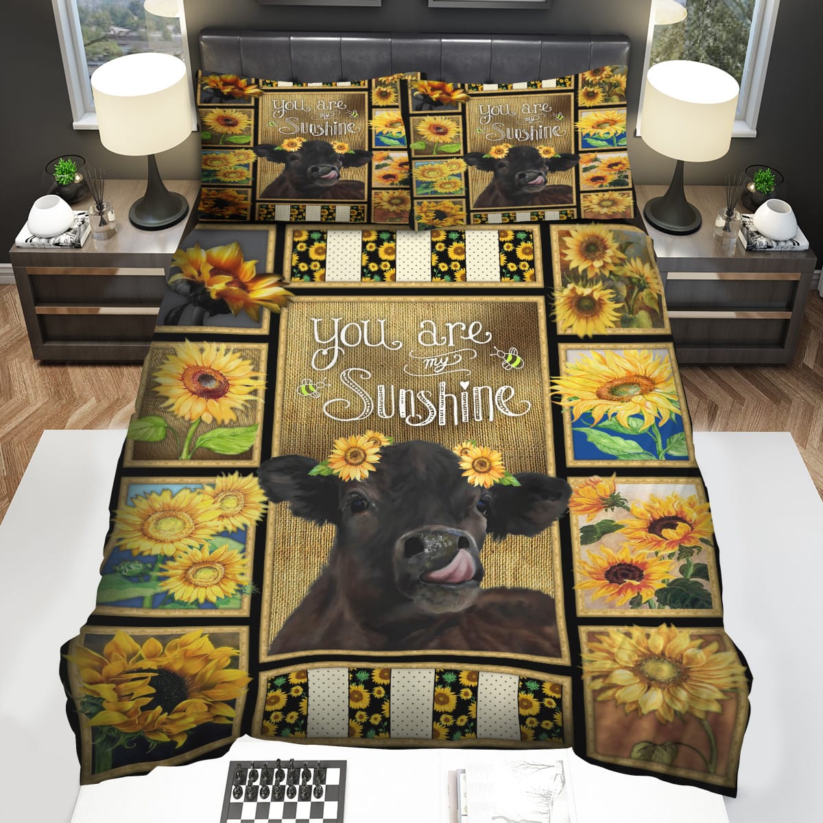 3D Cow Sunflower You Are My Sunshine Bedding Sets Gift For Christmas Thanksgiving Halloween