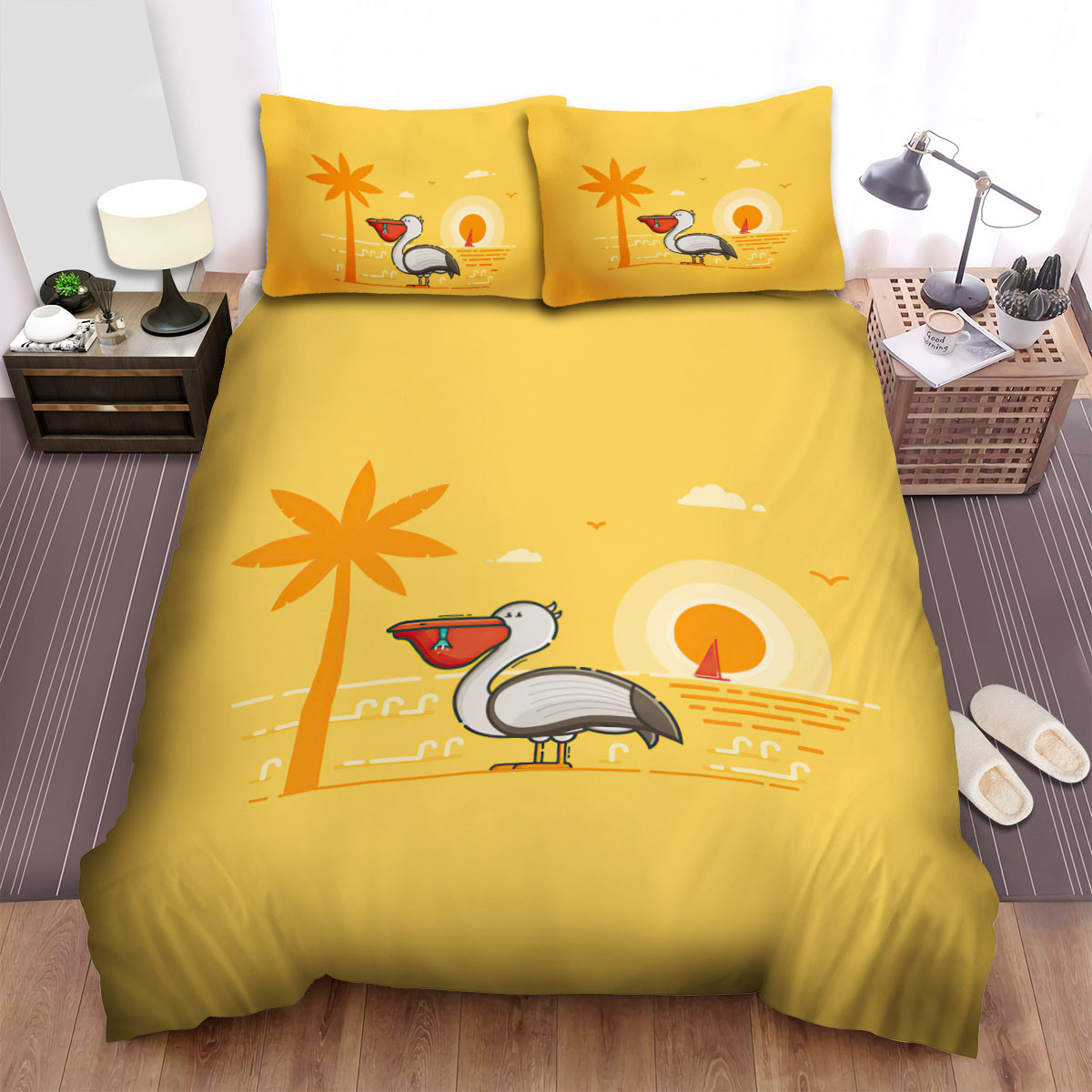 The Pelican In The Beach Bedding Sets Flat Sheet Duvet Cover And Pillowcases