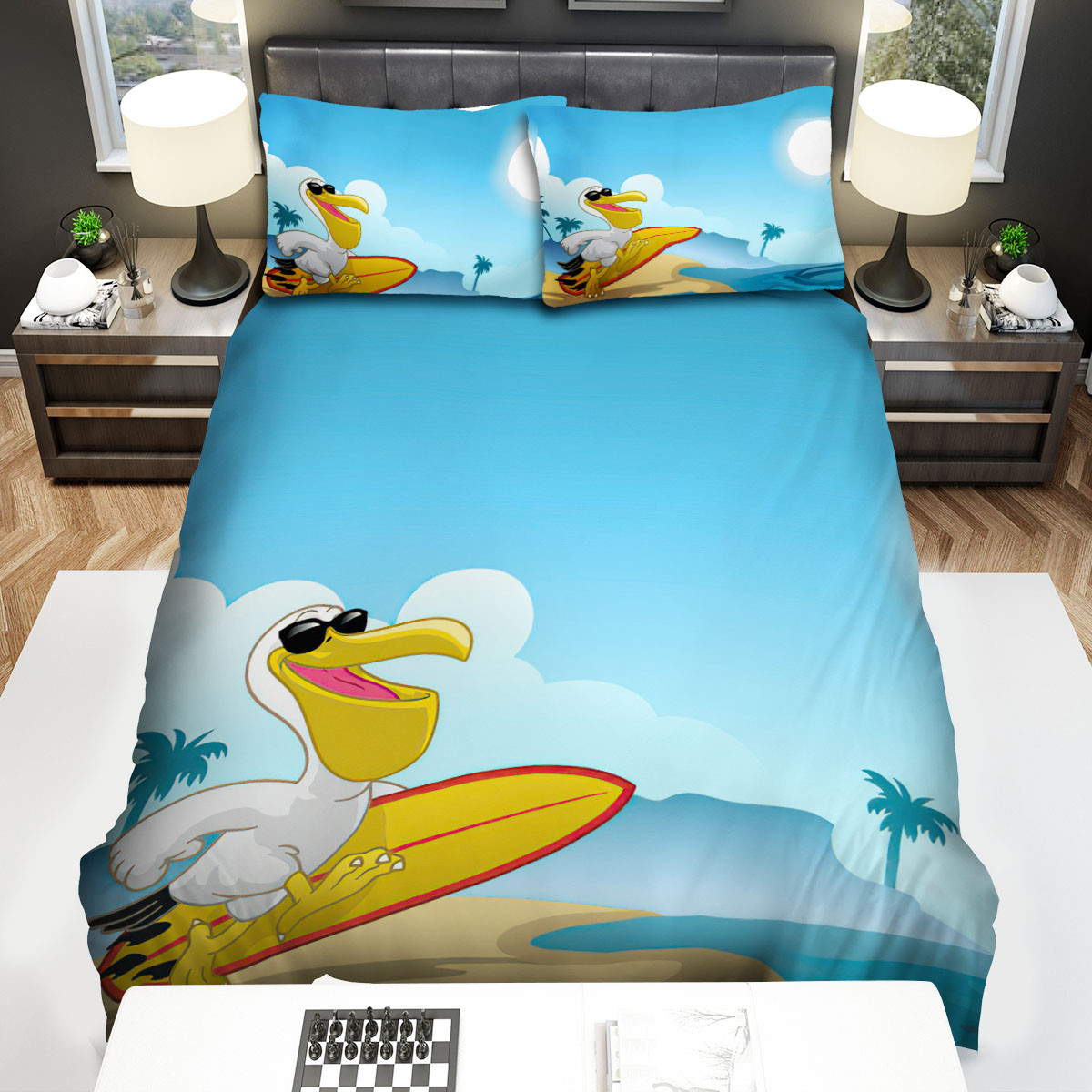 The Pelican Going Surfing Bedding Sets Flat Sheet Duvet Cover And Pillowcases