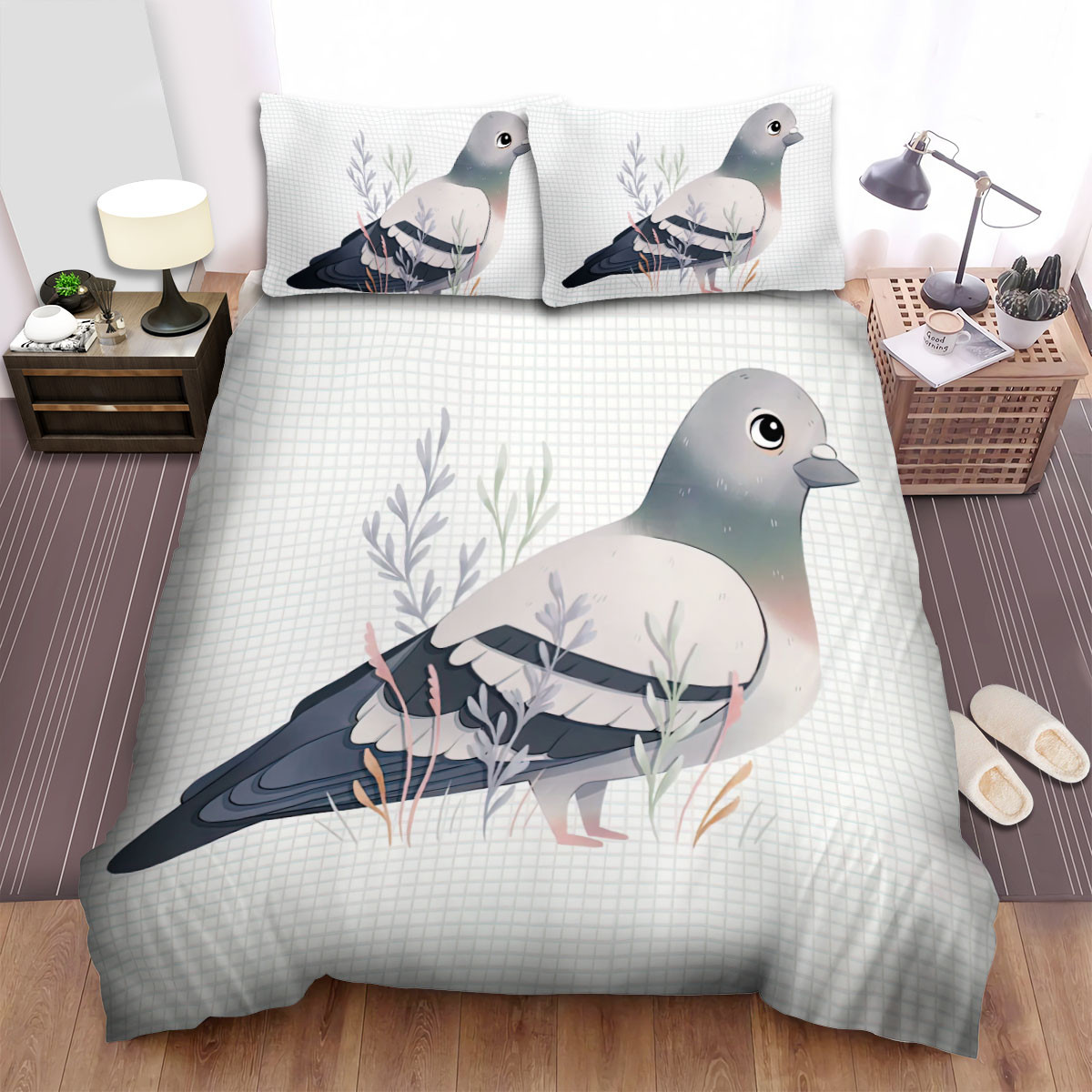 The Pigeon Among Plants Art Bedding Sets Flat Sheet Duvet Cover And Pillowcases
