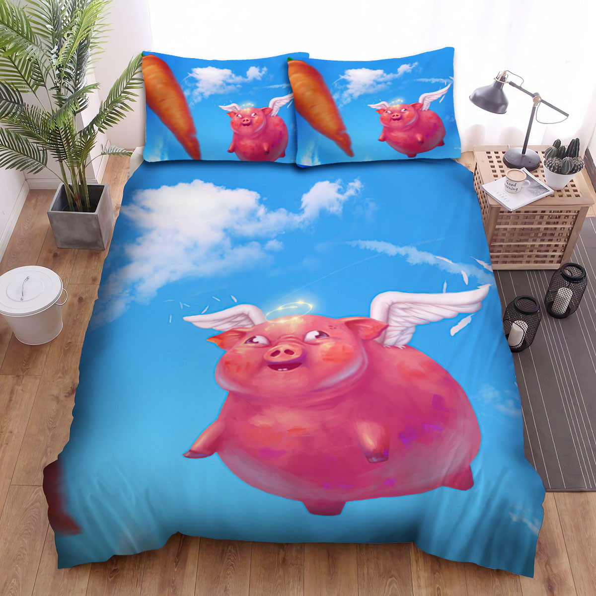 The Pig Angel Art Bedding Sets Flat Sheet Duvet Cover And Pillowcases