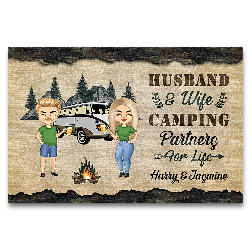 Husband And Wife Camping Partners For Life Gift For Couples Custom Doormat