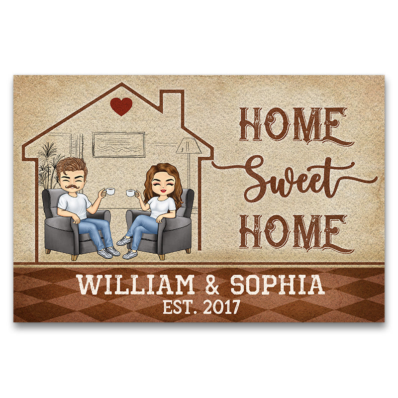 Home Sweet Home Husband Wife Chibi Couple Gift Custom Doormat