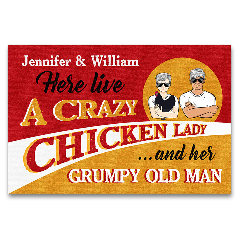 Here Live A Crazy Chicken Lady Gift For Senior Couples Custom Doormat