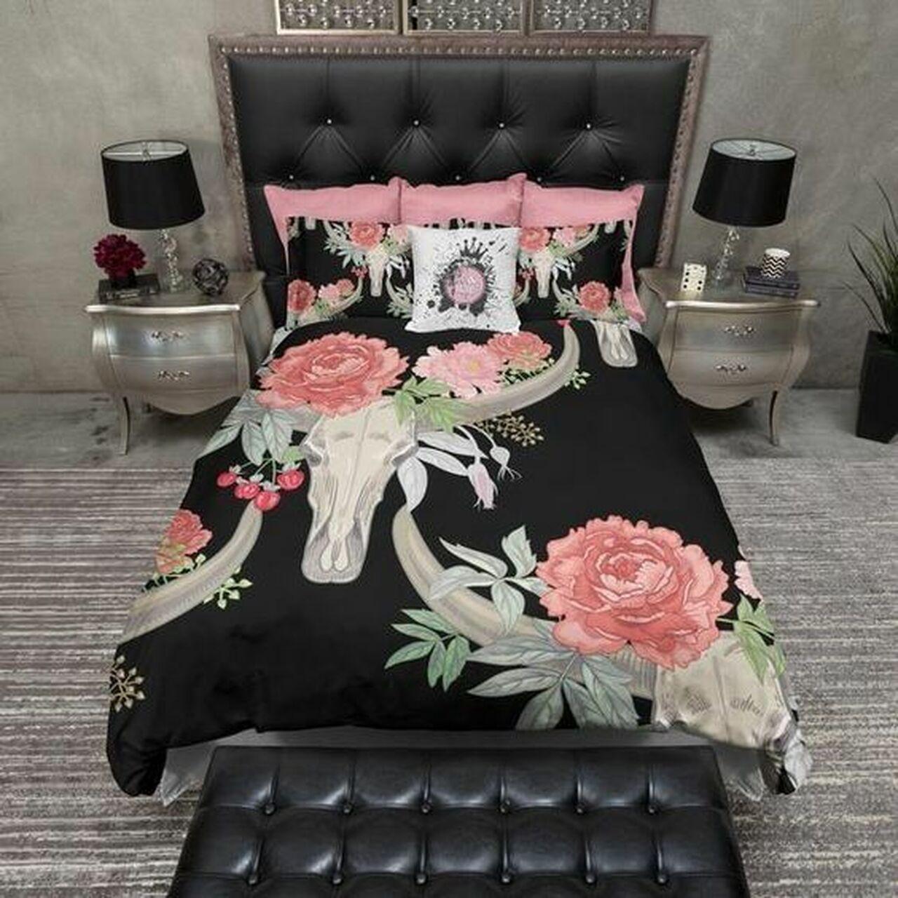 Texas Longhorn Flower Andteer Bull Cowkull Clt0810154Ts Bedding Set Duvet Cover With Pillowcase Home Decor Gift For NFL Lovers