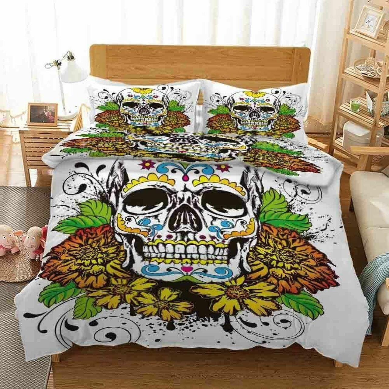 Skull Andunflower Cla2809374Bs Amazing Room Decor Bedding Set Duvet Cover With Pillowcase Gift For Halloween Season