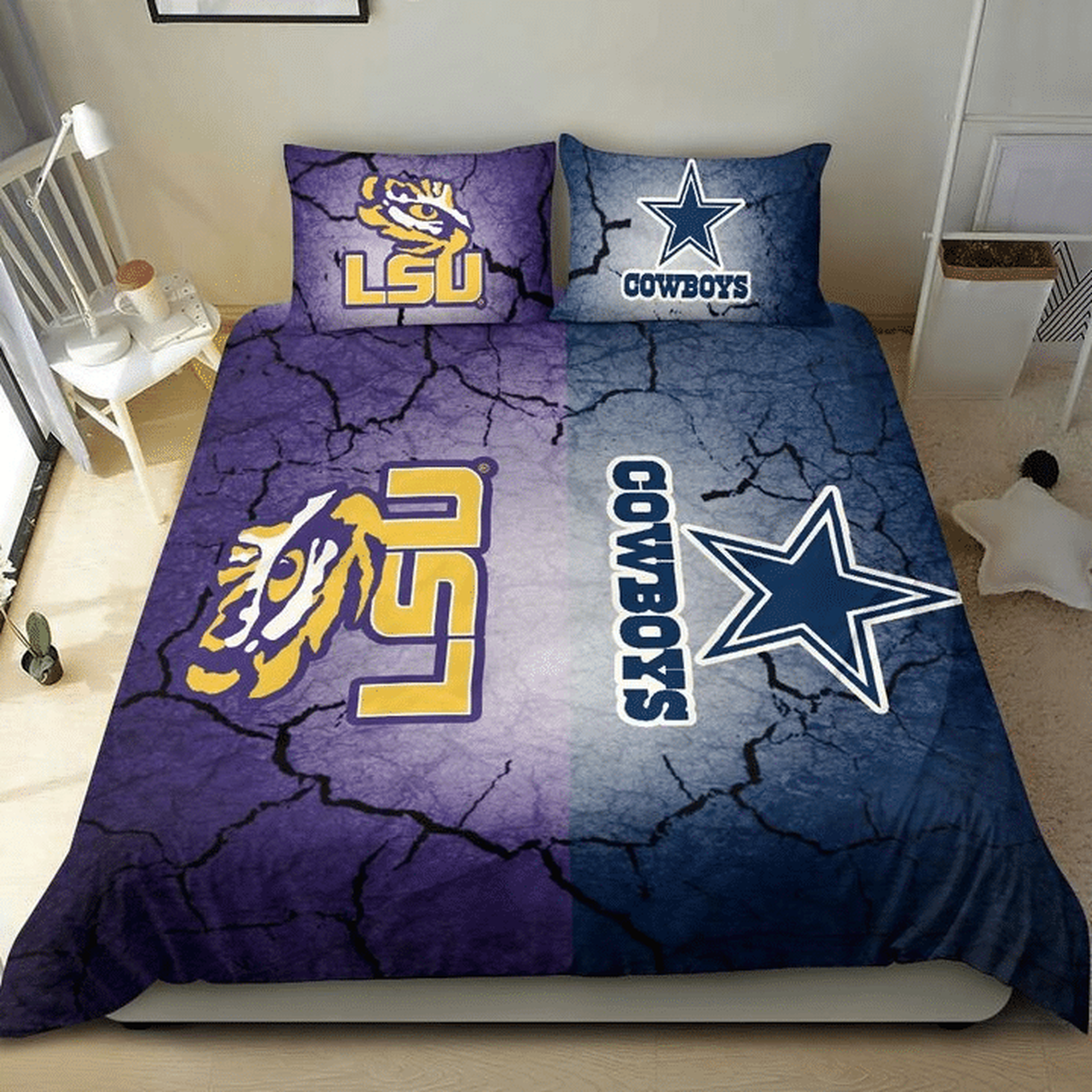 Lsu X Dallas Cowboys W140935 NFL Football Team Bedding Set Duvet Cover With Pillowcase Home Decor Gift For NFL Lovers