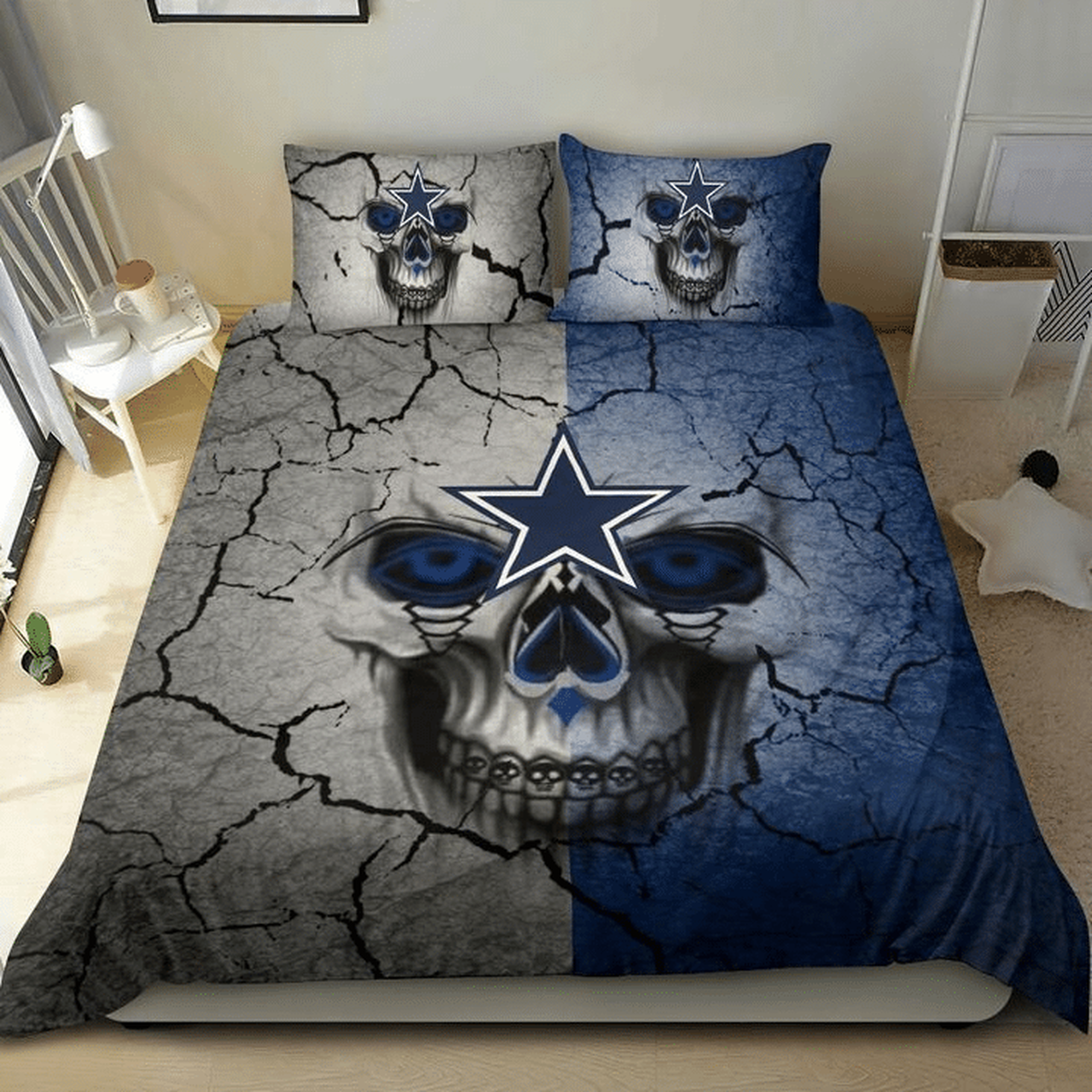 Dallas Cowboyskull Logo W140933 NFL Football Team Bedding Set Duvet Cover With Pillowcase Home Decor Gift For NFL Lovers