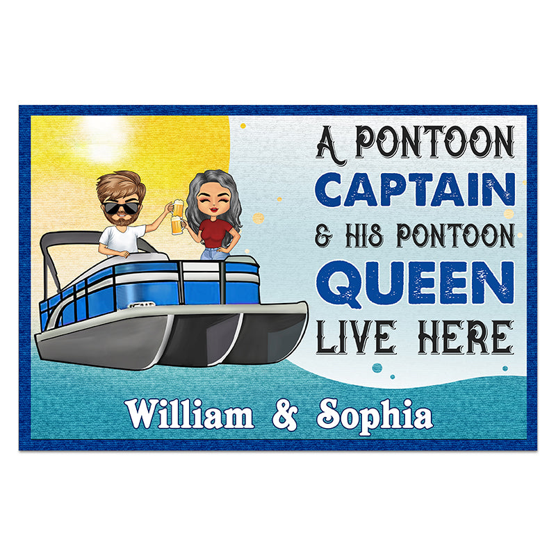 Pontoon Captain And Pontoon Queen Live Here Custom Doormat