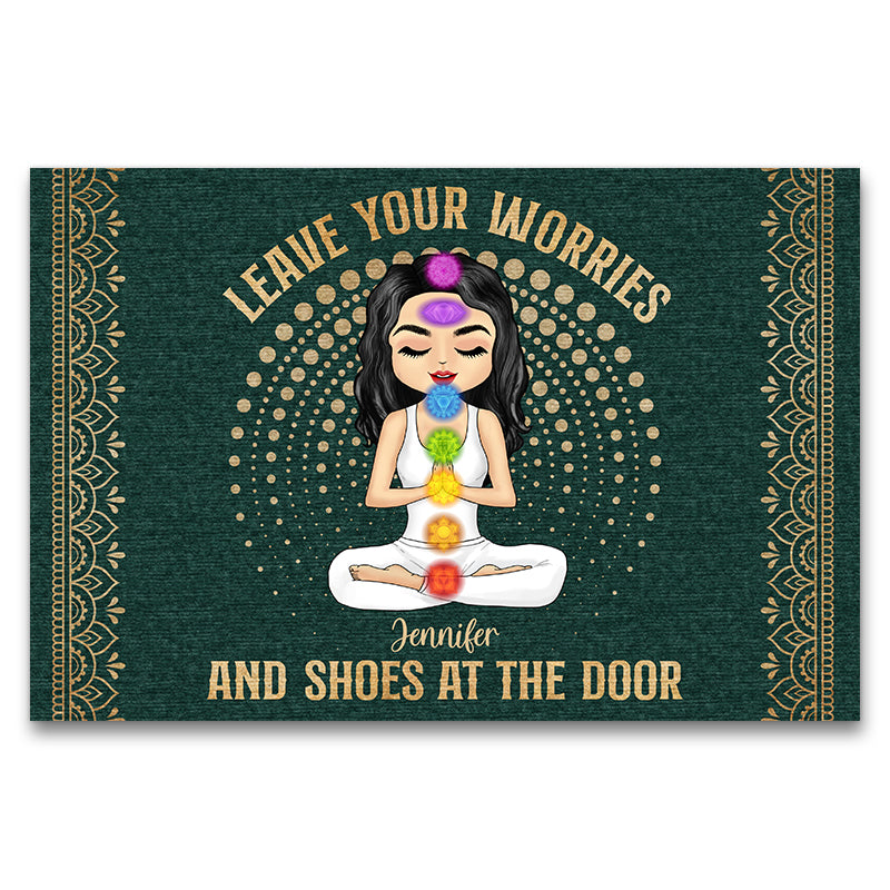 Leave Your Worries & Shoes Gift For Yoga Lovers Custom Doormat
