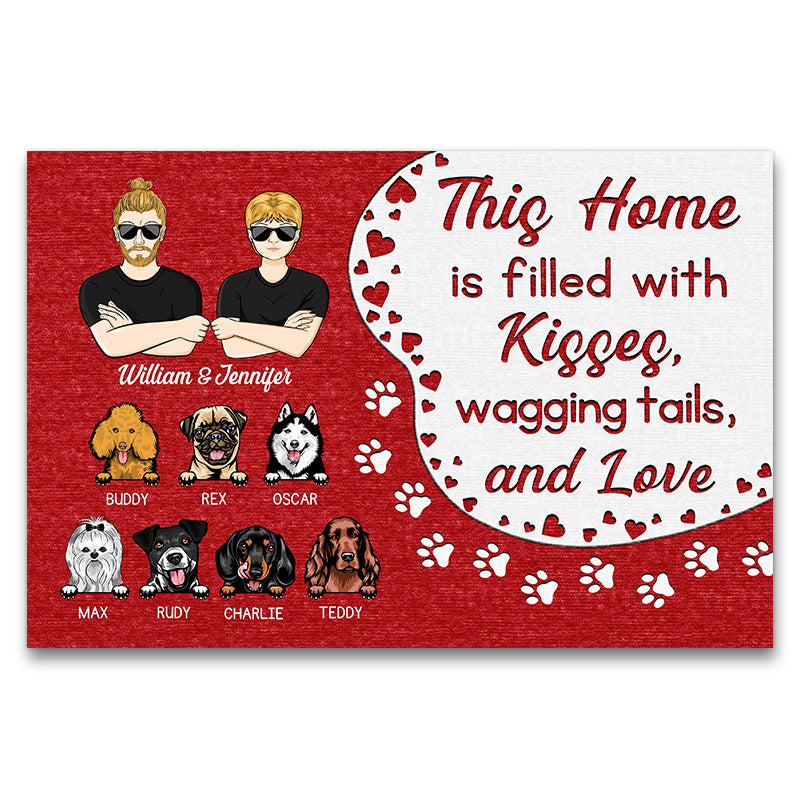 Kisses, Wagging Tails & Love Gift For Dog Owner Couples Custom Doormat