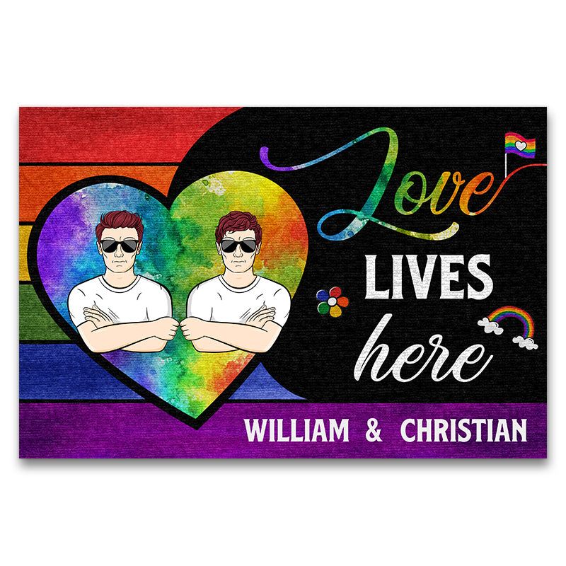 Love Lives Here Pride Gift For Couples Custom Doormat