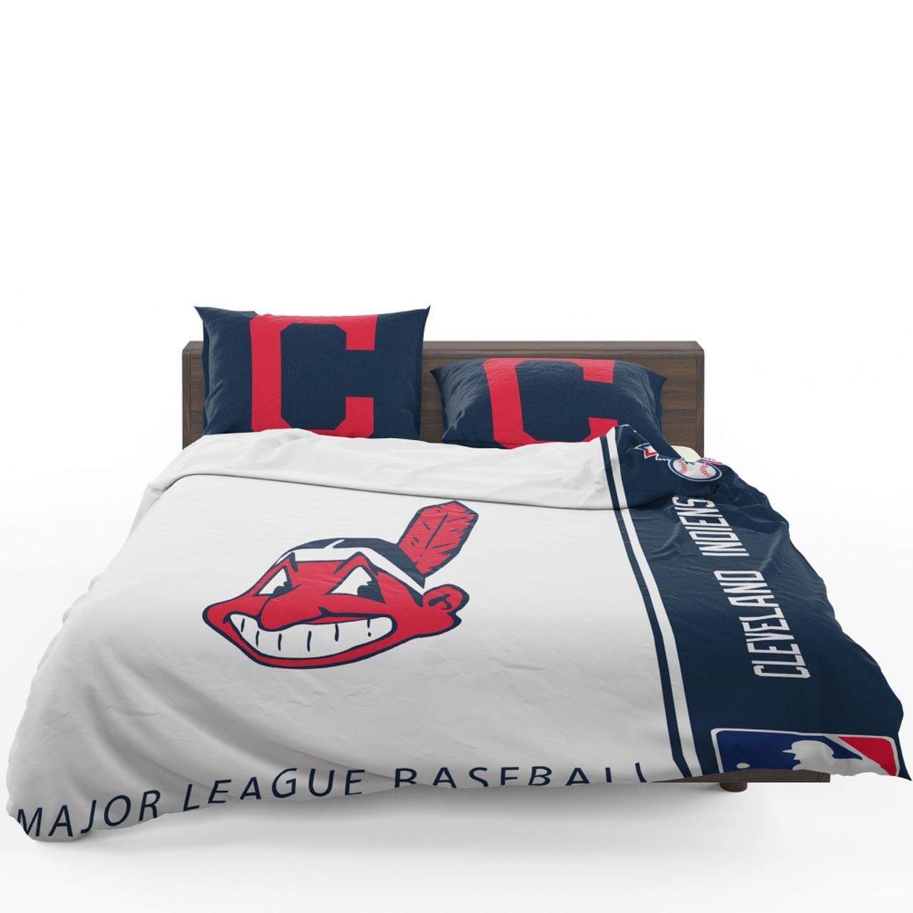 Cleveland Indians Mlb Baseball American League Bedding Set Duvet Cover With Pillowcase Home Decor Gift For MLB Lovers