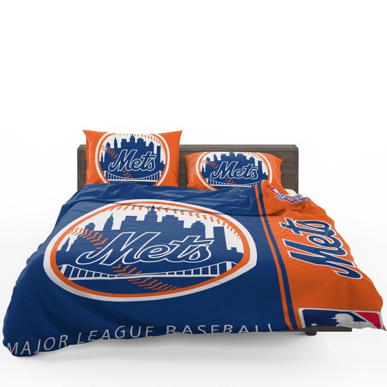 New York Mets Mlb Baseball National League Bedding Set Duvet Cover With Pillowcase Home Decor Gift For MLB Lovers
