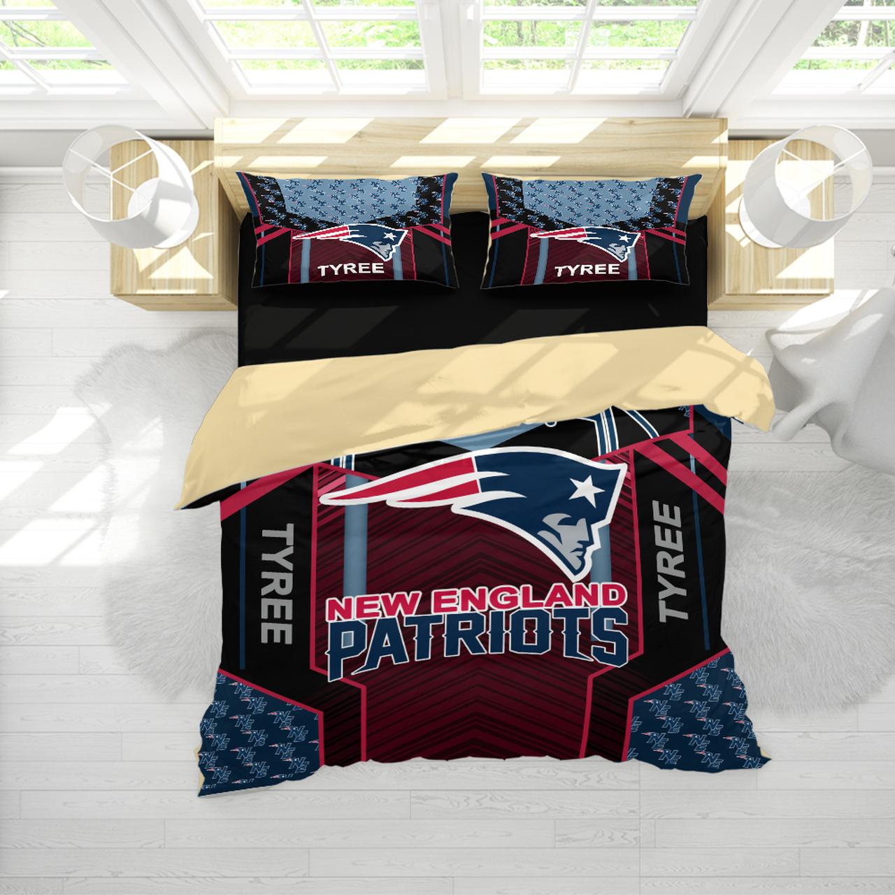 New England Patriots NFL Football Team Bedding Set Duvet Cover With Pillowcase Home Decor Gift For NFL Lovers