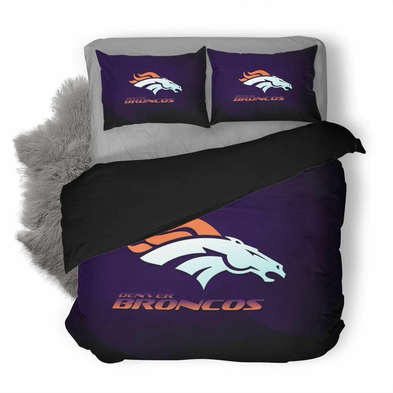 Denver Broncos 2 NCAA Football Team Bedding Set Duvet Cover With Pillowcase Home Decor Gift For NCAA Lovers