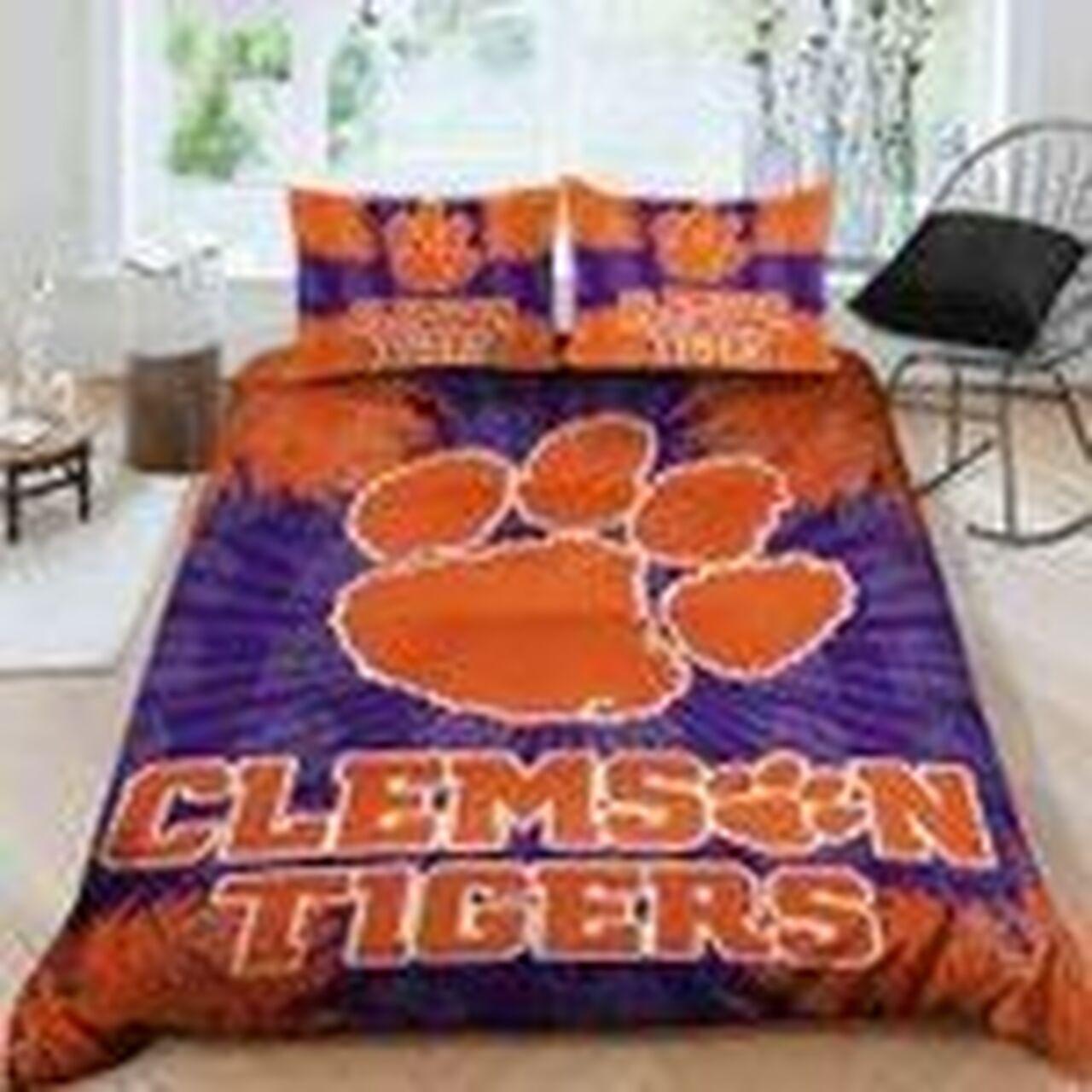 Ncaa Clemson Tigers Logo For Fans Bedding Set Duvet Cover With Pillowcase Home Decor Gift For NCAA Lovers