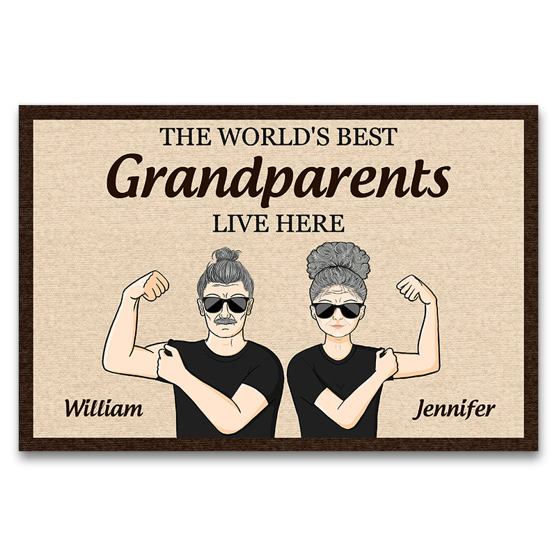 Old Couple The World'S Best Grandparents Gift For Grandparent Custom Doormat