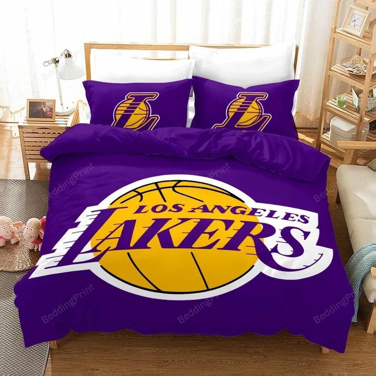Nba Lakers Logo Basketball Bedding Set Duvet Cover Basketball Home Decor For Fans