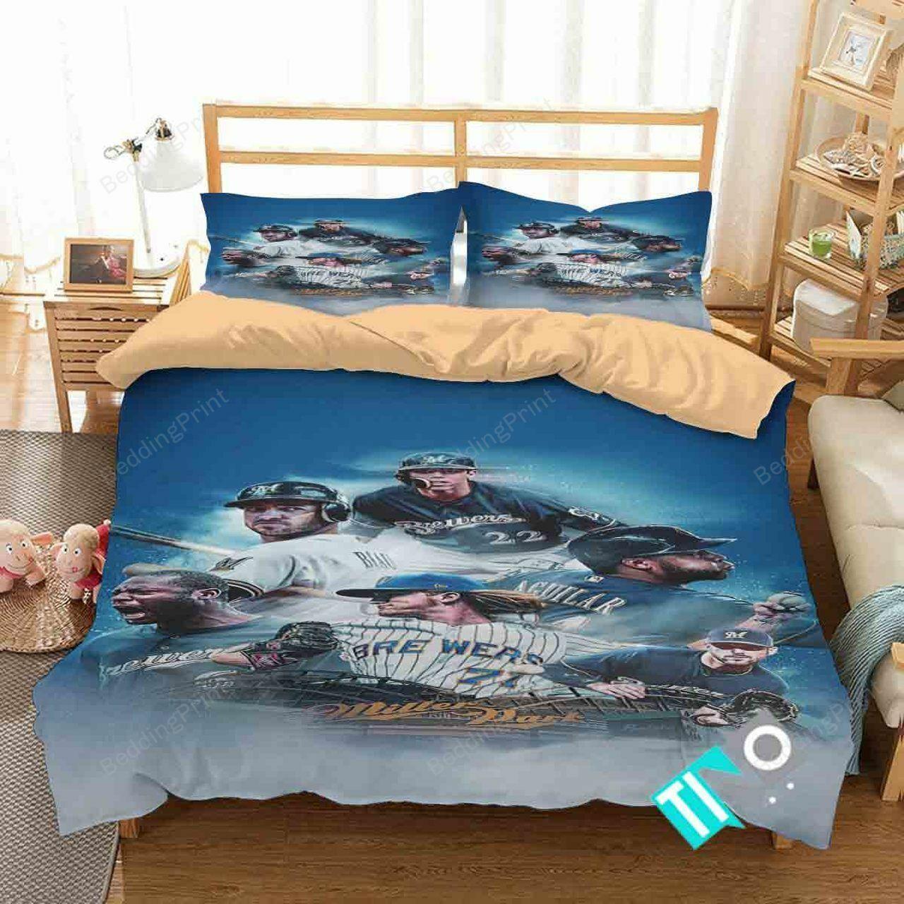 Mlb Milwaukee Brewers 1 Logo 3Ds Bedding Set Duvet Cover With Pillowcase Home Decor Gift For MLB Lovers