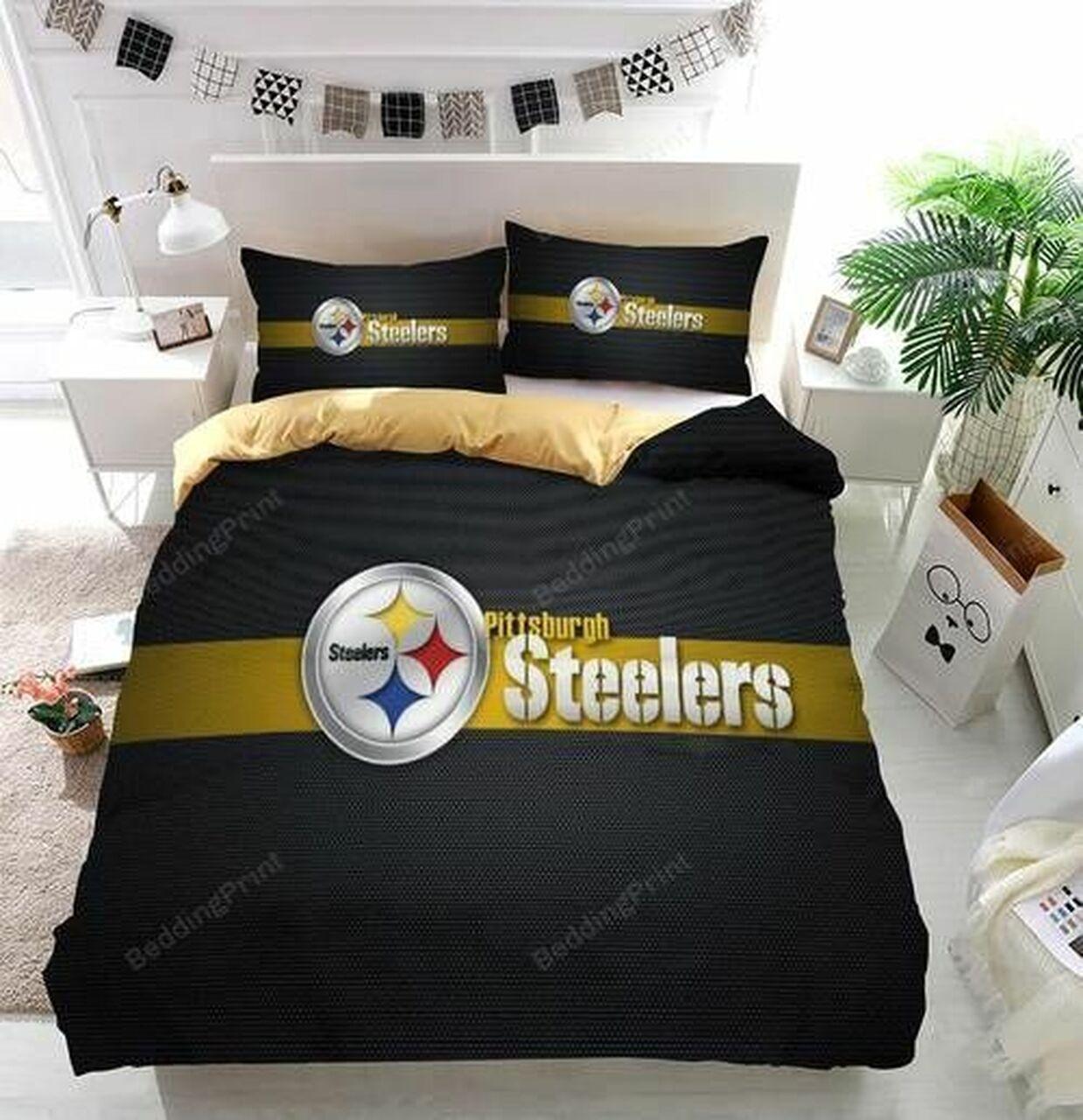 Nfl Pittsburgh Steelers Football Team Logo Bedding Set Duvet Cover With Pillowcase Home Decor Gift For NFL Lovers