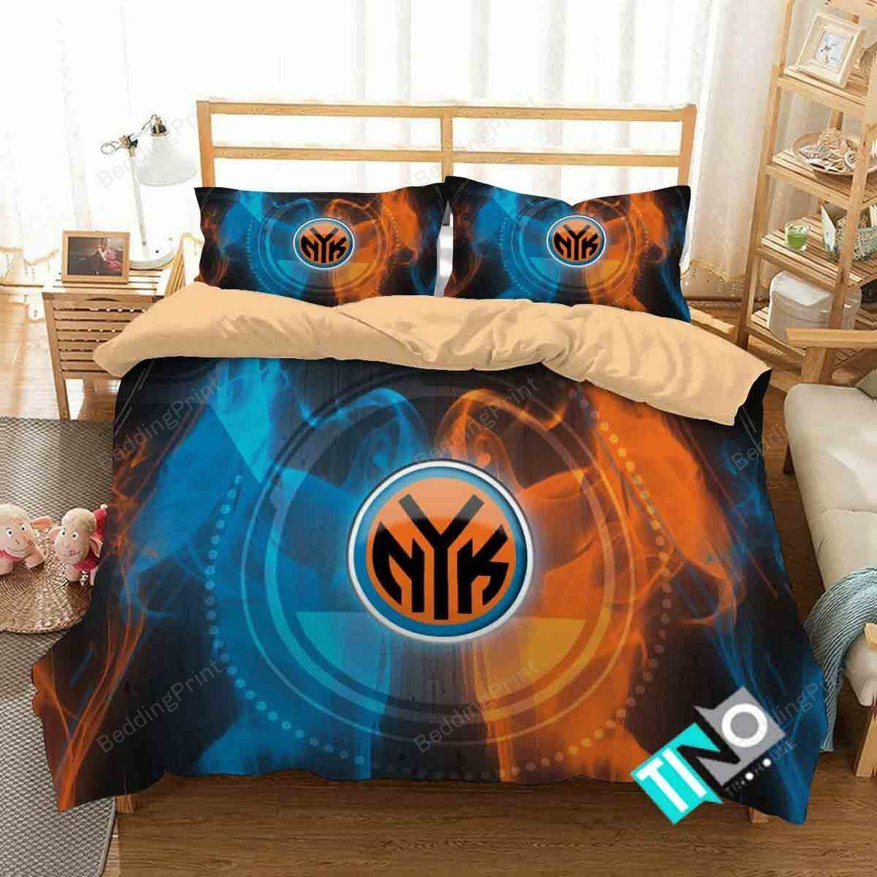 Nba New York Knicks Logo 3D Bedding Set Duvet Cover Basketball Home Decor For Fans